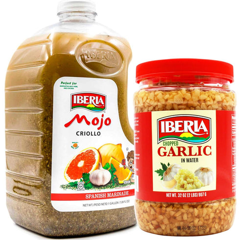 Iberia Chopped Garlic In Water, 32 oz + Mojo Criollo, 1 gallon