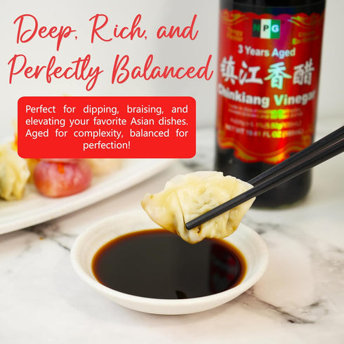 19.61 Oz (580ml), 3 NPG Chinkiang Vinegar Fl Years Aged Zhenjiang Black Rice Vinegar, Naturally Brewed Chinese Black