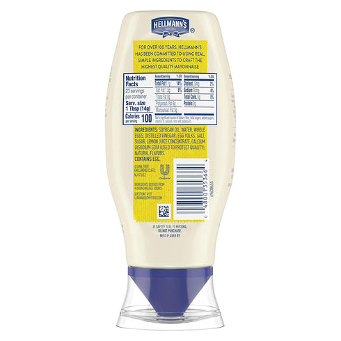 6 count 100% 11.5 oz Hellmann's Real Mayonnaise Real Mayo Squeeze Bottle For a Creamy Sandwich Spread or Condiment