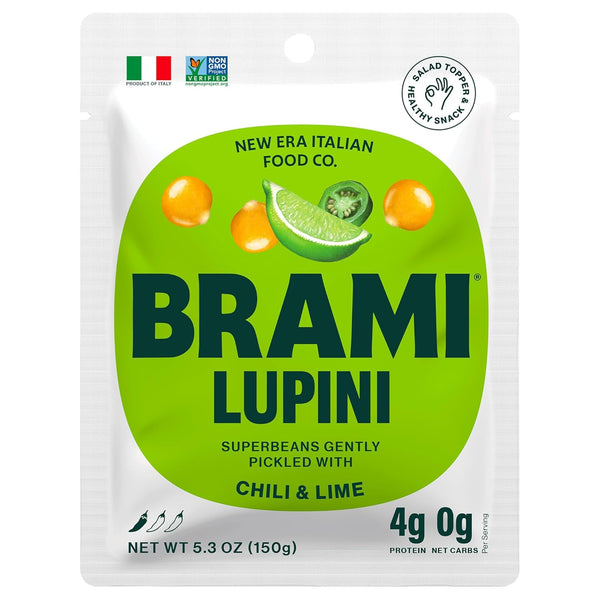 BRAMI Lupini Beans Snack, Chili & Lime, 5.3 oz, Plant Based Protein, Vegan, Keto, Non Perishable