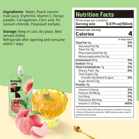 10 Packs 12 Packs Hethstia Konjac Jelly Peach Flavor Vitamin C and Konjac Fettuccine Gluten Free Low Calorie, Keto