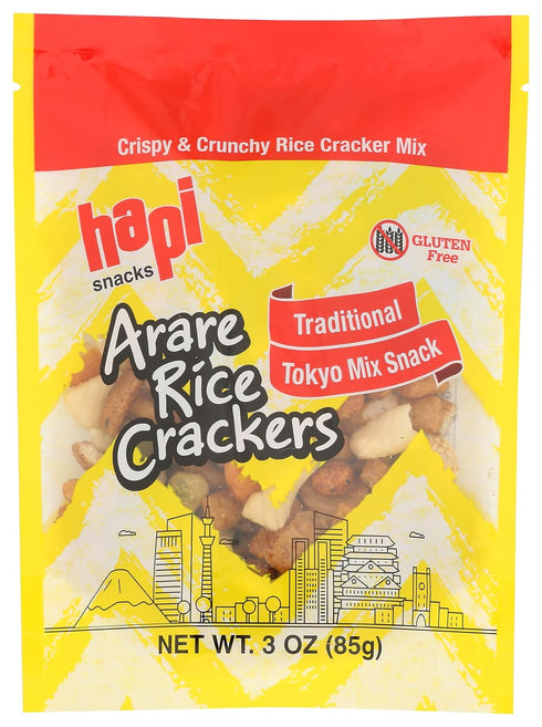 HAPI Arare Rice Crackers Traditional Tokyo Mix Snack, Gluten Free, 3 Ounce (Pack