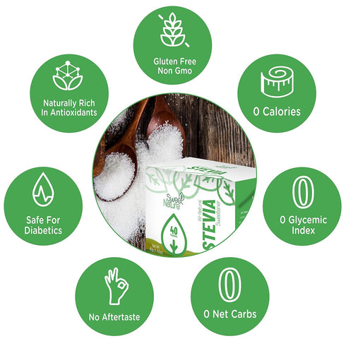 Sweet Nature Stevia Erythritol Sweetener Powder, Keto Sugar Substitute for Diabetics, Vegan, Low Carb, 100 Packets