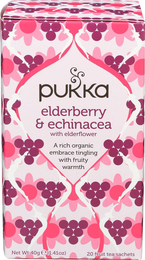 Pukka Elderberry & Echinacea Organic Herbal Tea, Perfect for Wellness Support, Caffeine