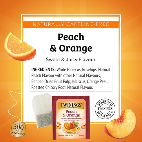 20 Count (Pack 1), Twinings Peach & Orange Herbal Tea Individually Wrapped Bags, of Juicy & Fruity, Naturally