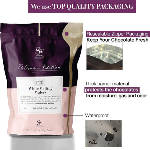 Swisense 5 Lbs| Packaging White Melting Chocolate Candy Melts | White Chocolate Melts Melting Chocolate Wafers Chips