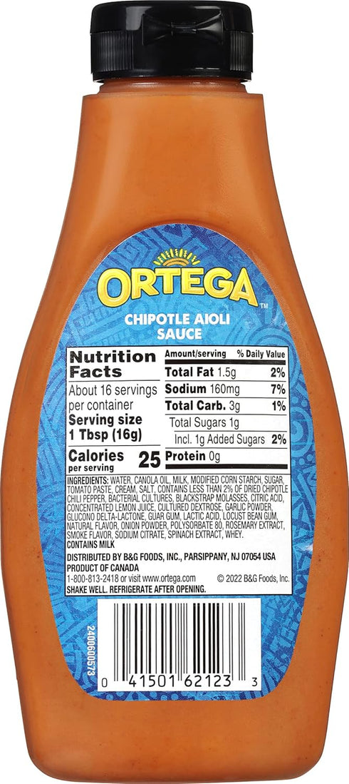 Ortega Creamy Taco Sauce, Chipotle Aioli, 9 Ounce