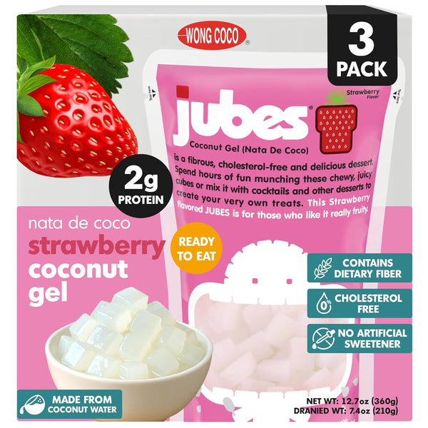 Jubes Strawberry Nata De Coco Jelly Cubes (12.7 oz, Pack of 3)