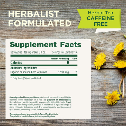 16 Traditional Medicinals Tea, Organic Dandelion Leaf & Root, Supports Kidney Function & Healthy Digestion, Tea Bags
