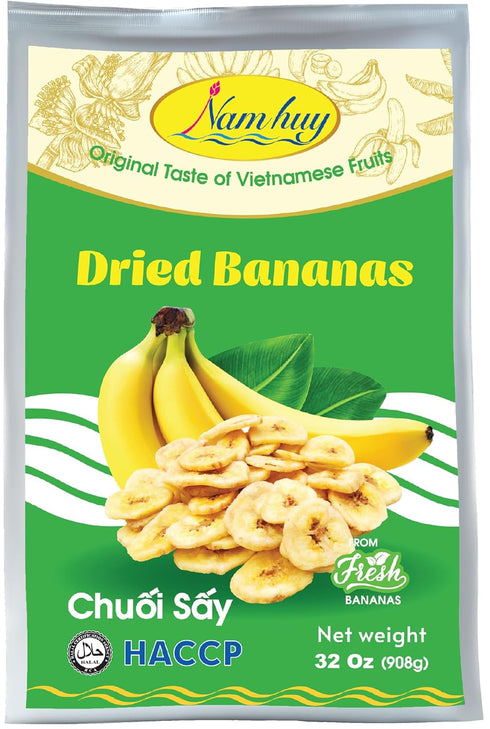 NAM HUY Dried Banana Fruit Snacks, Original Taste of Vietnamese Fruits, No-Added