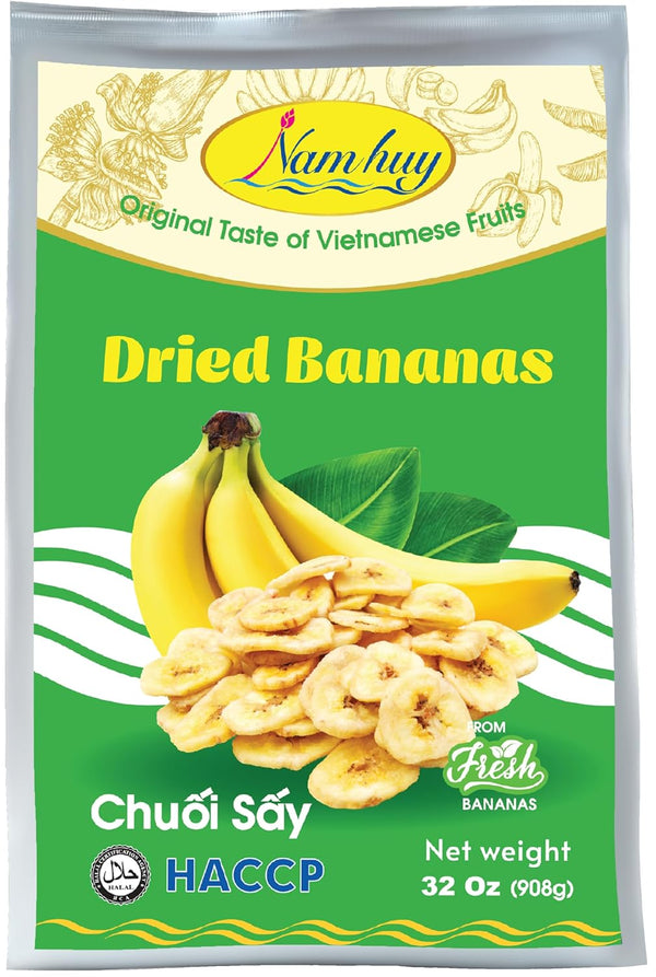 NAM HUY Dried Banana Fruit Snacks, Original Taste of Vietnamese Fruits, No-Added