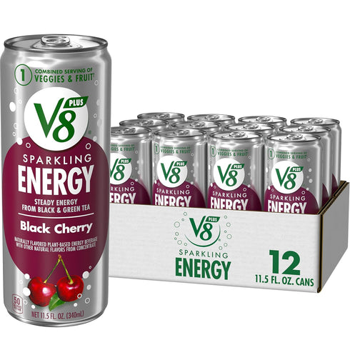 V8 +Energy Sparkling Black Cherry Juice Energy Drink, 11.5 fl oz Can