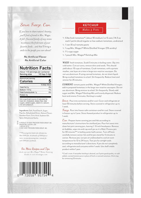 5 oz Packet Pack 6) Mrs. Wages Ketchup Mix, Easy-To-Use, Enhance Your Tomatoes, Makes Ketchup in Bulk, Easy To Freeze