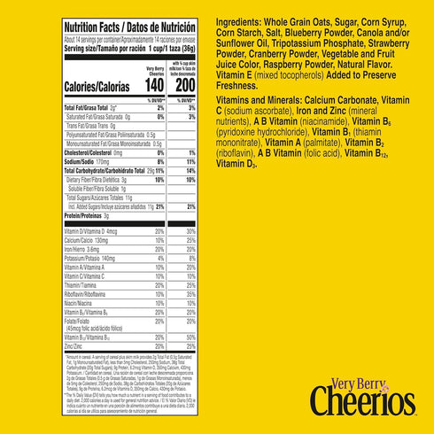 18.6 oz Very Berry Cheerios, Heart Healthy Gluten Free Breakfast Cereal, Made with Whole Grain Oats, Family Size
