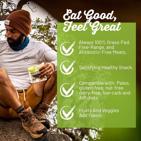 8-Pack, 100% Packs Wild Zora Meat & Veggie Bars, BBQ Beef, Grass Fed Beef, Healthy Jerky Paleo Snacks with Veggies