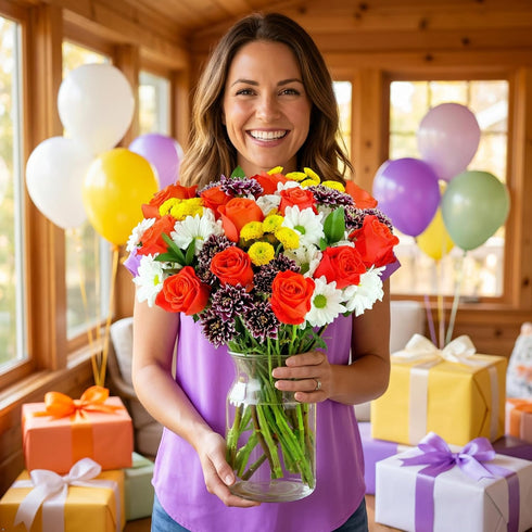 Benchmark Bouquets - Life is Good Orange Roses - Fresh Flowers for Delivery - Mothers Day Flowers for Mom - Gifts