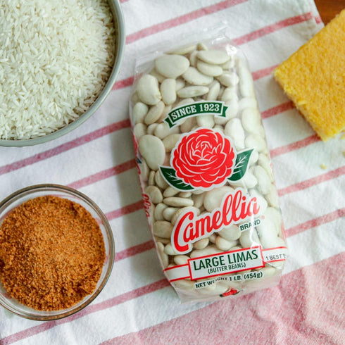 1 (Pack 6) Camellia Brand Dried Large Lima Beans Premium White Butter Beans for Southern Cooking, Soups, Stews
