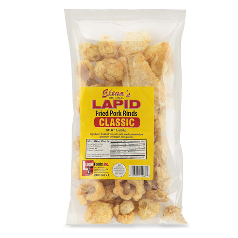 Elena's Original Lapid Fried Pork Rinds Classic or Pork Chicharon Pack of Two