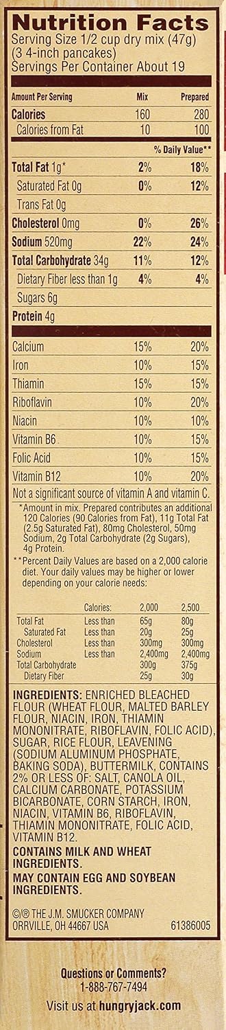 32 (Pack 6) Hungry Jack Buttermilk Pancake and Waffle Mix, Ounce