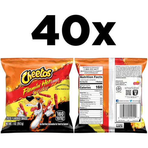 1 (Pack 40) Cheetos Cheese Flavored Snacks, Flamin' Hot Crunchy, Ounce