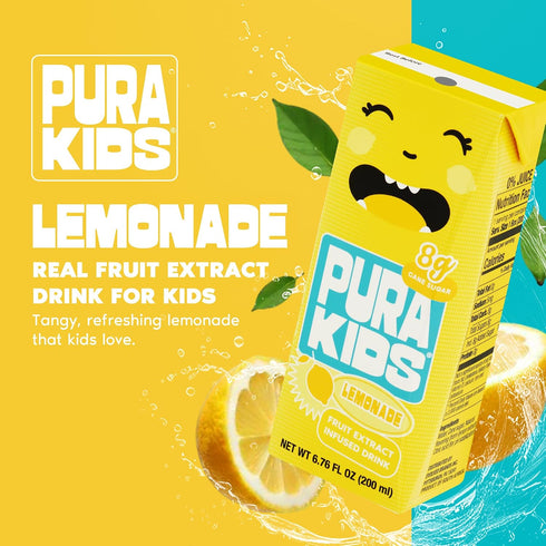 8g 6.76 oz (200ml), Pack 6 PURA Kids Box | Lemonade Fruit extract infused Drink for kids | Pure Cane Sugar | Non-GMO |