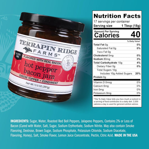 10.5 oz Terrapin Ridge Farms Hot Pepper Bacon Jam Sweet & Spicy Spread with Real Bacon & Jalapeo Gourmet Condiment