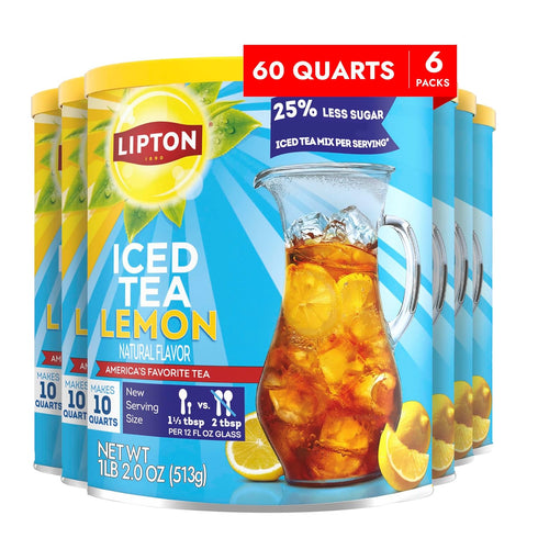 Lipton Reduced Sugar Iced Tea Mix, Lemon Flavor, Makes 10 Quarts (Pack