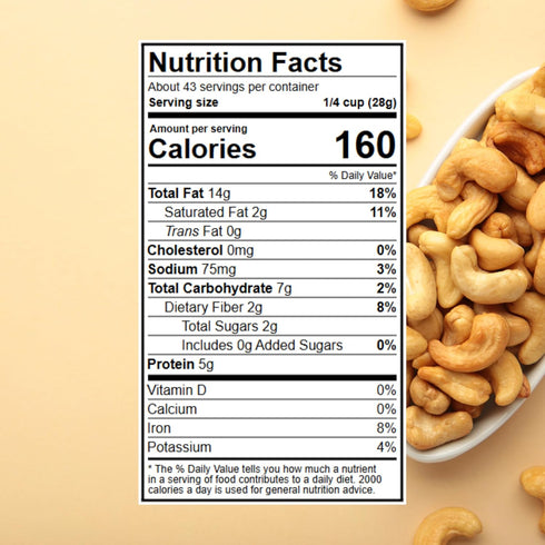 Wellsley Farms 42 oz. Whole Fancy Salted and Roasted with Sea Salt. Whole Cashews, Tub. Certified Kosher