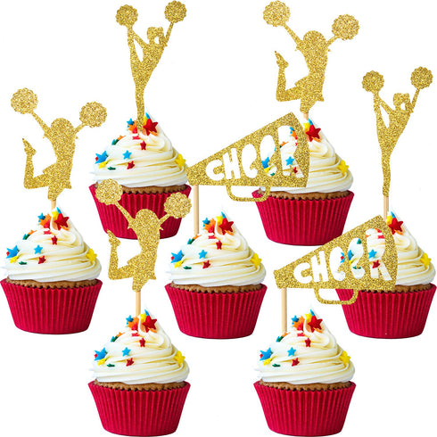 36 Pieces Cheerleader Cupcake Toppers, Glitter Gymnastics Cake Decorations for Girls Birthday Party Favors