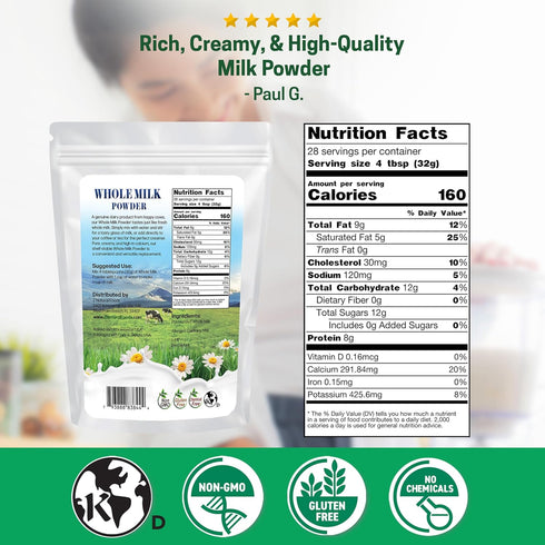 2 lbs Z Natural Foods Premium Whole Milk Powder - Powdered Milk for Baking, Cooking, Drinks - Dry Milk Powder