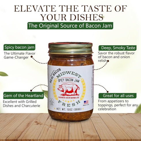 Midwest Fresh (2 Pack (2 13 oz), 26, Spicy Bacon Jam | Gourmet Bacon Marmalade Spread for Burgers, Sandwiches
