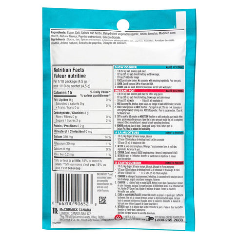 Club House 45g/1.6oz., Slow Cookers BBQ Pork Seasoning Mix, (Imported from Canada)