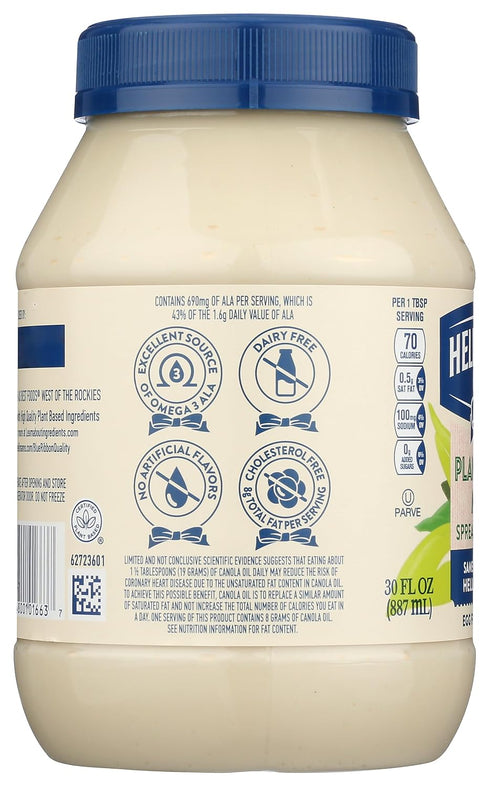 30 (Pack 6) Hellmann's Plant Based Mayonnaise, Egg Free, Dairy Free, Fluid Ounces