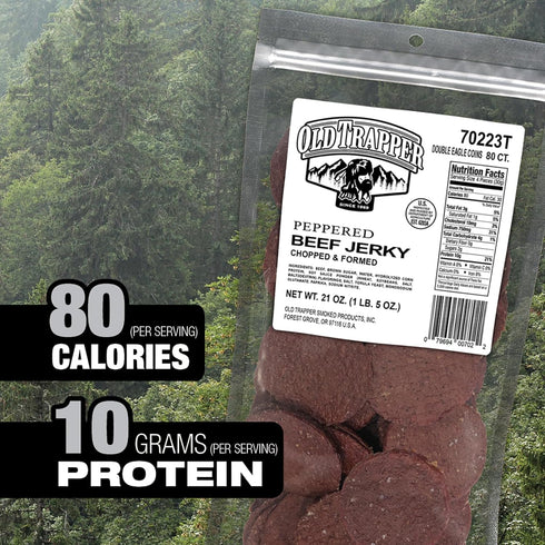 10g 1 (80 Old Trapper Peppered Double Eagle Beef Jerky | Real Wood Smoked | of Protein | Bag Pieces)