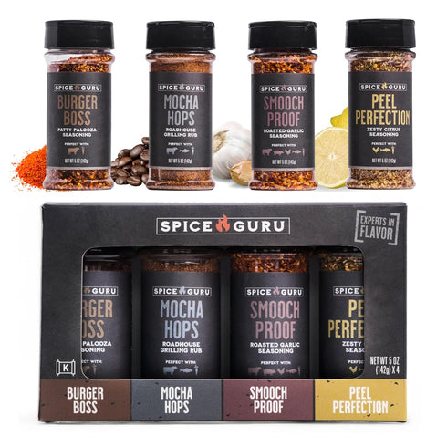 Set 4 Set Spice Guru Grill Seasoning Gift - Flavor BBQ Seasonings and Rubs - Christmas Gifts for Men Who Cook - BBQ Rub
