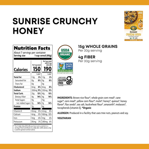 10.6 oz. Nature's Path Sunrise Cereal - Crunchy Honey