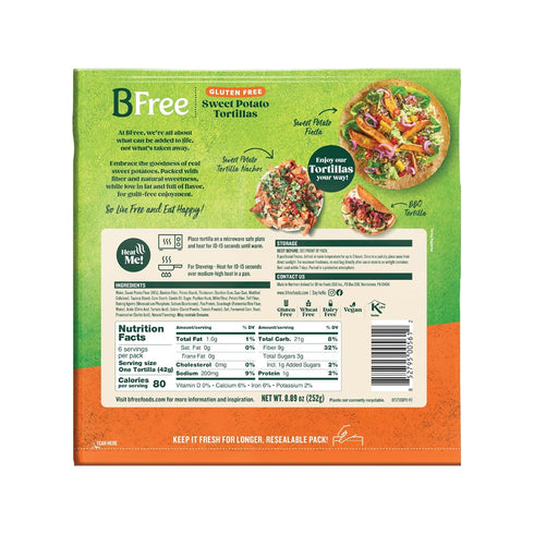 8.89 OZ 6 (Pack 3) BFree Gluten Free Sweet Potato Tortilla Wraps, - Tortillas