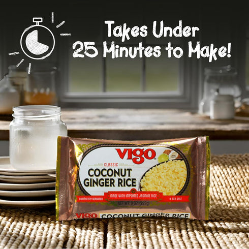 8 (Pack 12)) Vigo Authentic Coconut Ginger Rice, Imported Jasmine (Coconut Ginger, Ounce