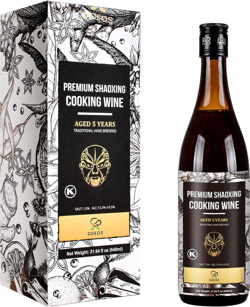Soeos Cooking Wine - Shaoxing Rice Wine, 21.64 fl oz (640 ml), Premium 5 Year Aged Cooking Wine