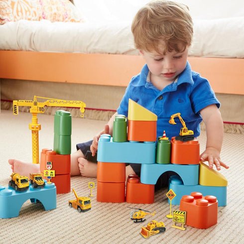 SEERMIA 21-pieces Set 6 14 mini construction vehicles Cake Decoration Tower Crane truck cake toppers construction
