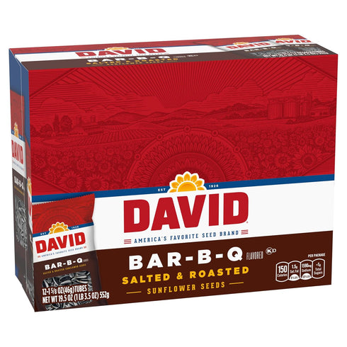 1.625 oz. (Pack 12) DAVID Sunflower Seeds, Bar-B-Q Flavor