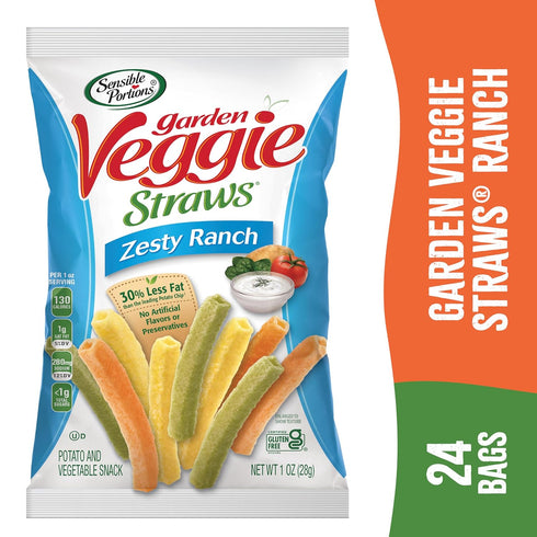 1 Oz (Pack 24) Sensible Portions Garden Veggie Snacks - Ranch Veggie Straws, Snack Size