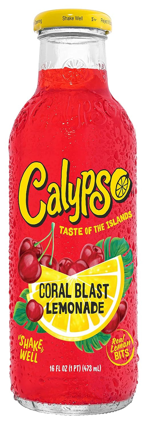6 Pack, 16 Oz (Pack 12) Calypso Lemonade, Flavor Variety Made with Real Fruit, Fl Glass Bottles