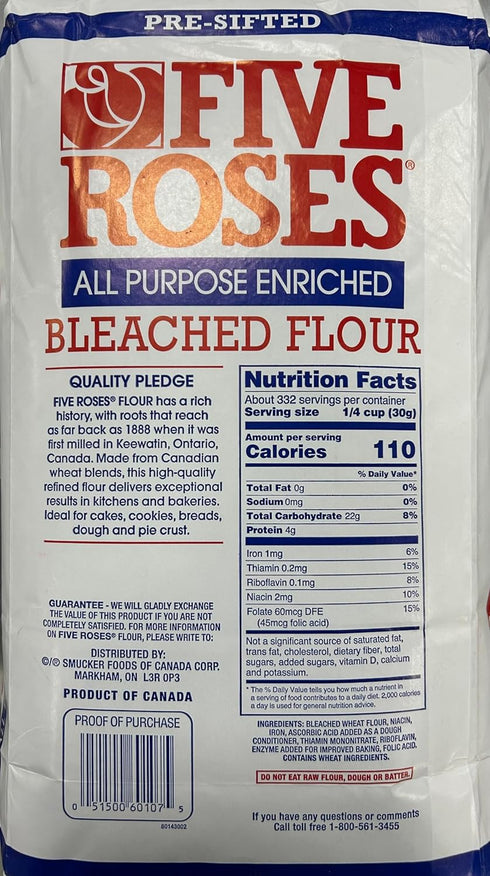 Generic 22 lb (10 Five Roses All-Purpose Flour kg) Premium Canadian Wheat Enriched, Pre-Sifted White Flour for Baking