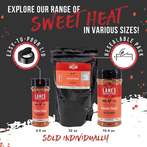 2 Lbs Lane's Sweet Heat Rub Seasoning, All-Natural BBQ Brisket Rub Goes Well with Butt Rub Seasoning, No MSG Brisket