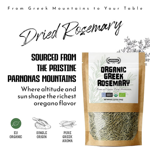 1.76oz APSOGO Organic Dried Rosemary Leaves Resealable Pouch Premium Greek Whole Leaves, Rich Aroma & Green Color