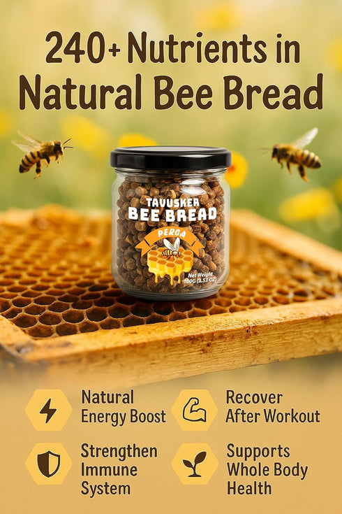 2026 3.53 OZ (100G) Tavusker Bee Bread Harvest, Fresh Perga Naturally Fermented Bee Pollen, Gluten Free