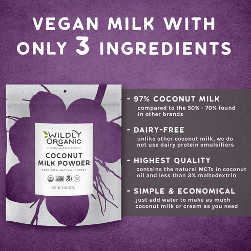 8 Oz 97% Wildly Organic Coconut Milk Powder Bag - Organic, Dairy-Free, Dry Milk Powder, Unsweetened, Dehydrated