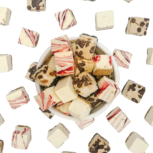 4.1oz Freeze Dried Cheesecake Bites New York Style - Caramel, Chocolate Chip and Strawberry Swirl Freeze Dried Dessert