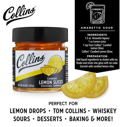 10.6oz Collins Candied Lemon Slices in Syrup, Candied Fruit Slices Cocktail Drink Accessories for Cocktail Party, Drink